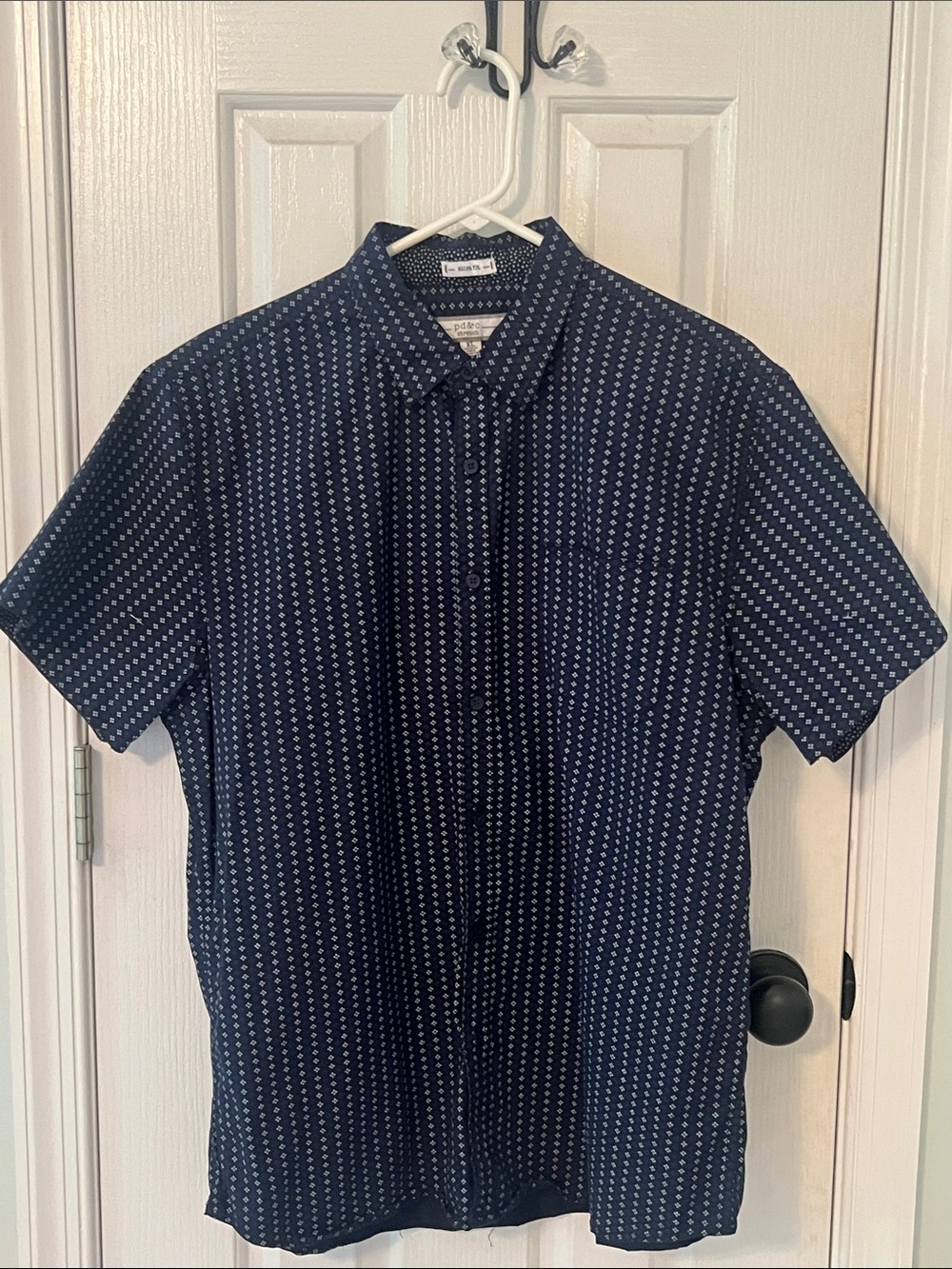 PD&C Navy Short-Sleeve Button-Down Shirt with White Micro Dots